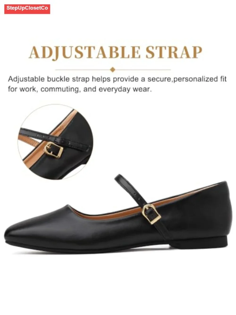 Women's Mary Jane Ballet Flats Square Toe Adjustable Strap Dress Shoes